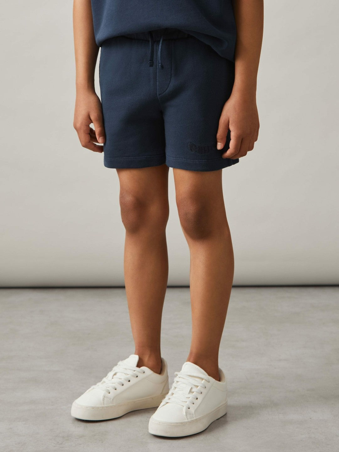 9-13 yrs Cotton Brand-Embroidered Shorts in Washed Navy Children & Baby | Reiss