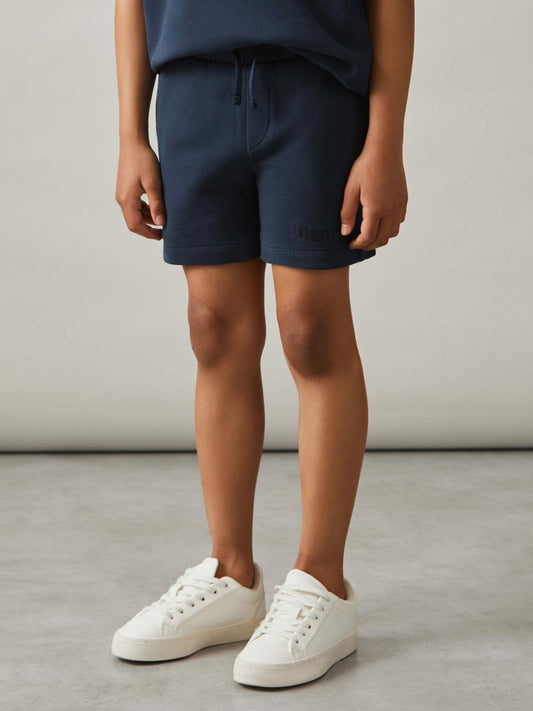 9-13 yrs Cotton Brand-Embroidered Shorts in Washed Navy Children & Baby | Reiss