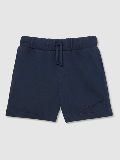9-13 yrs Cotton Brand-Embroidered Shorts in Washed Navy Children & Baby | Reiss