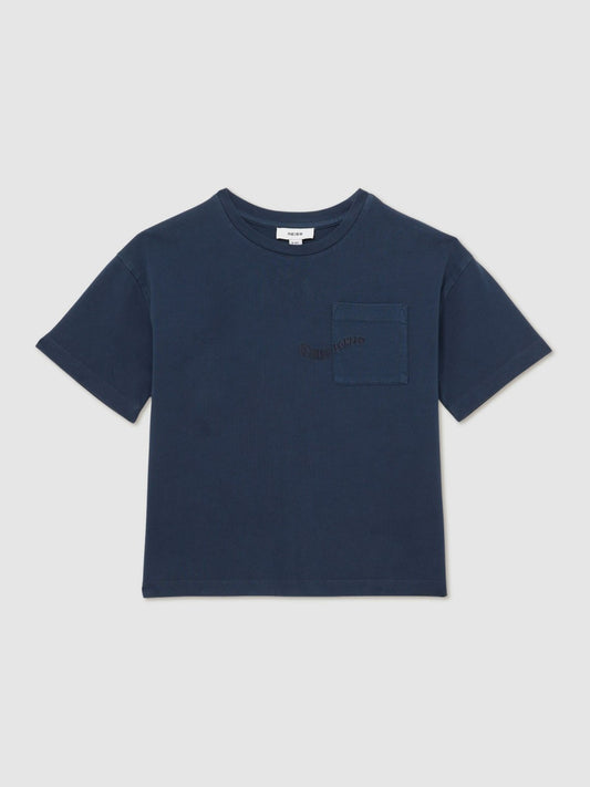 13-14 yrs Cotton Palm-Embroidery Oversize T-Shirt in Washed Navy Children & Baby | Reiss