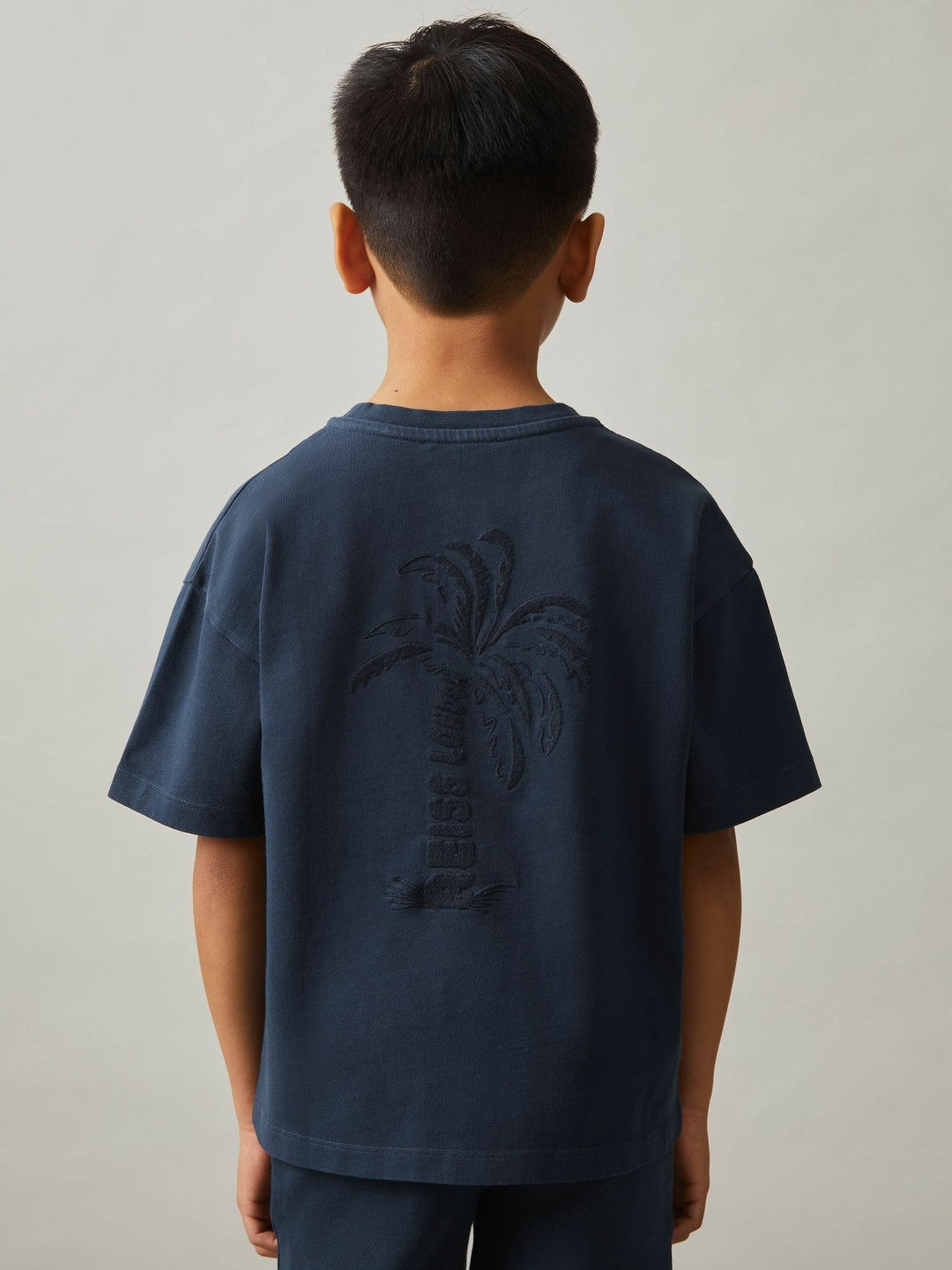 3-9 yrs Cotton Palm-Embroidery Oversize T-Shirt in Washed Navy Children & Baby | Reiss