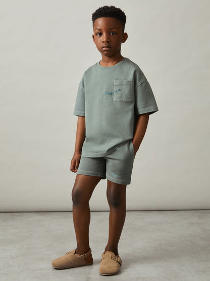 13-14 yrs Cotton Palm-Embroidery Oversize T-Shirt in Washed Sage Children & Baby | Reiss
