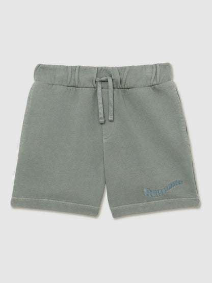 3-9 yrs Cotton Brand-Embroidered Shorts in Washed Sage Children & Baby | Reiss
