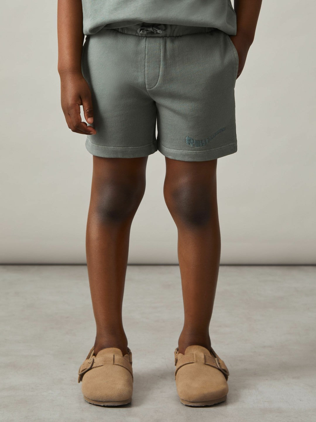 3-9 yrs Cotton Brand-Embroidered Shorts in Washed Sage Children & Baby | Reiss
