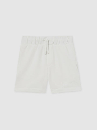 13-14 yrs Cotton Brand-Embroidered Shorts in Off White Children & Baby | Reiss
