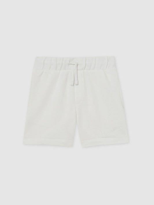 13-14 yrs Cotton Brand-Embroidered Shorts in Off White Children & Baby | Reiss