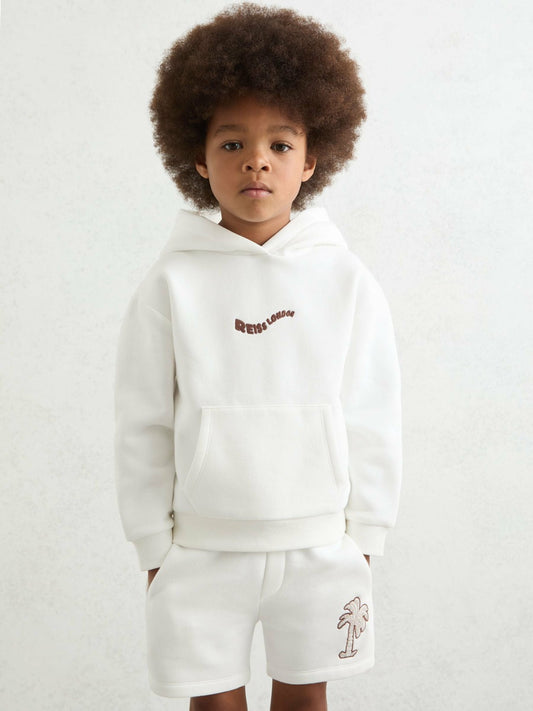 9-13 yrs Cotton-Blend Palm-Embroidered Hoodie in Off White Children & Baby | Reiss