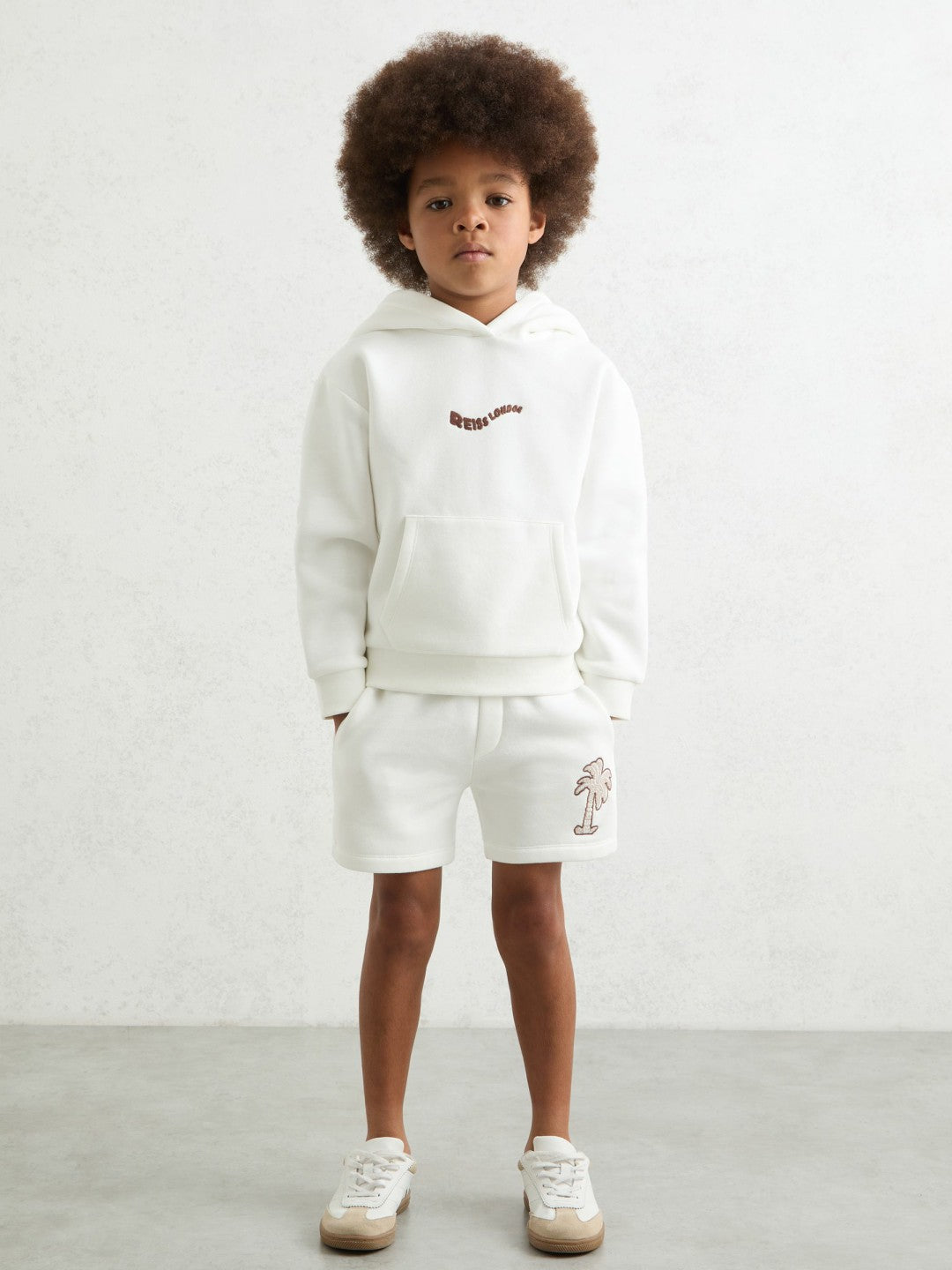 9-13 yrs Cotton Blend Palm Embroidered Shorts in Off White Children & Baby | Reiss