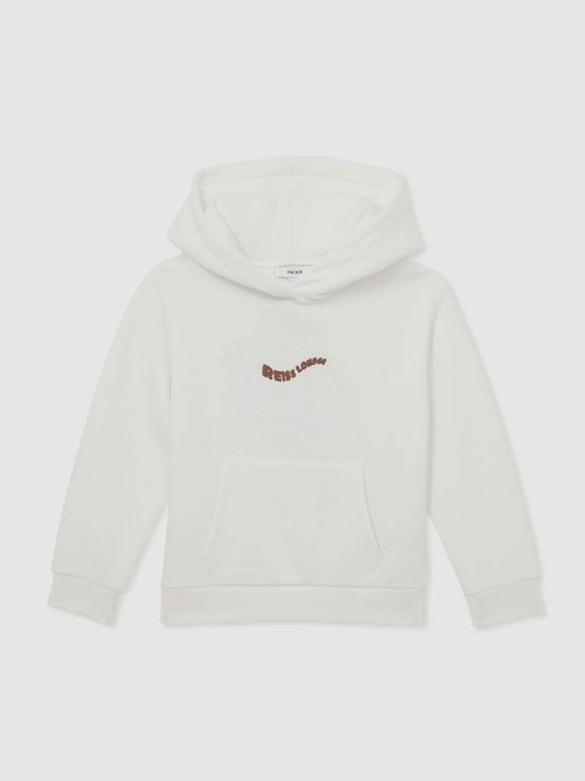 13-14 yrs Cotton-Blend Palm-Embroidered Hoodie in Off White Children & Baby | Reiss