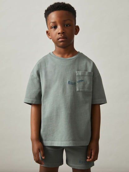 9-13 yrs Cotton Palm-Embroidery Oversize T-Shirt in Washed Sage Children & Baby | Reiss