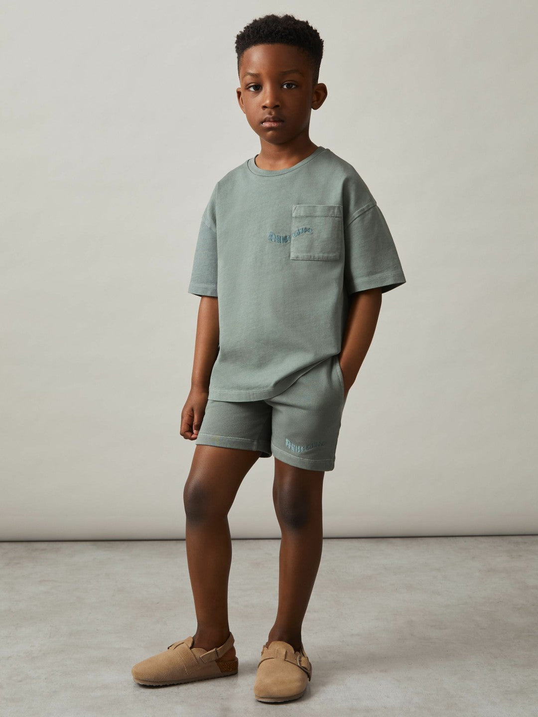 9-13 yrs Cotton Palm-Embroidery Oversize T-Shirt in Washed Sage Children & Baby | Reiss