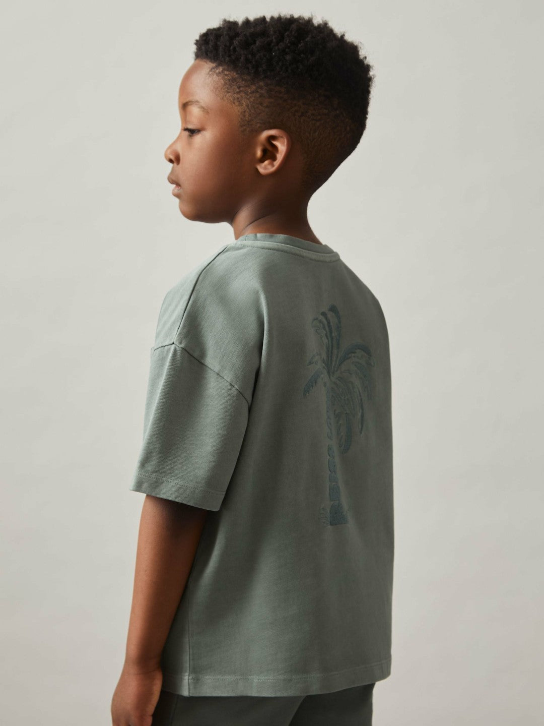 9-13 yrs Cotton Palm-Embroidery Oversize T-Shirt in Washed Sage Children & Baby | Reiss
