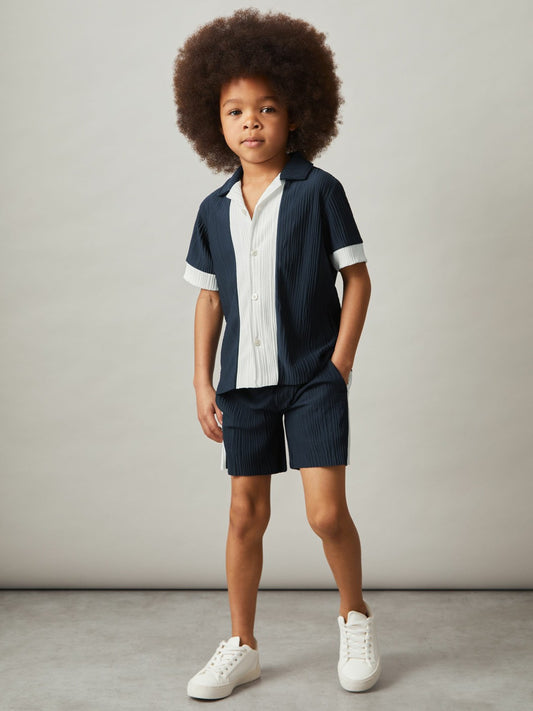 3-9 yrs Plissé Colour-Block Shirt in Navy/White Children & Baby | Reiss