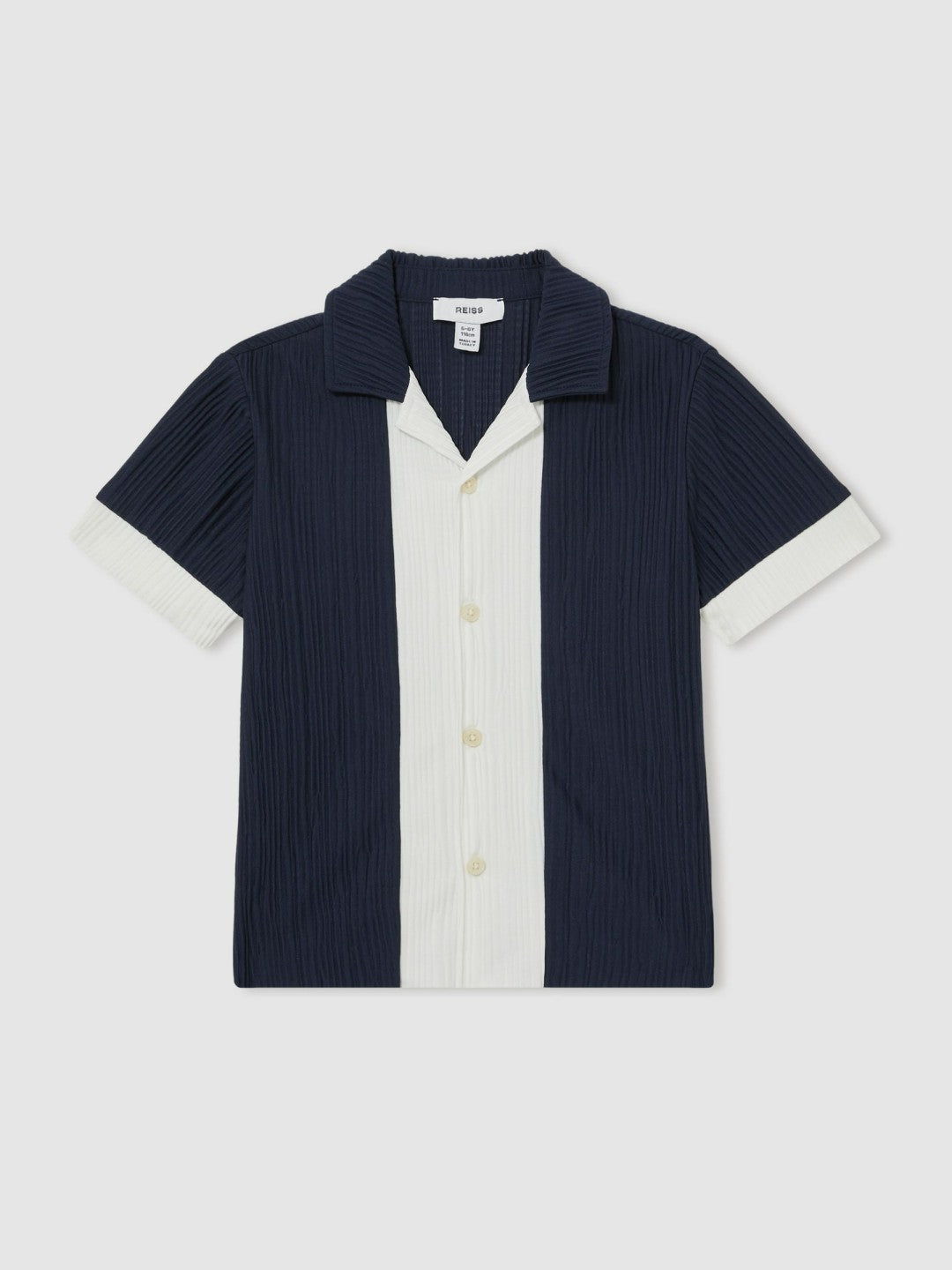 3-9 yrs Plissé Colour-Block Shirt in Navy/White Children & Baby | Reiss
