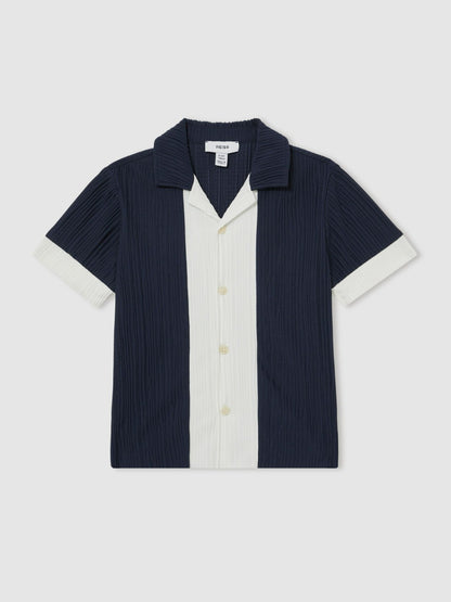 3-9 yrs Plissé Colour-Block Shirt in Navy/White Children & Baby | Reiss