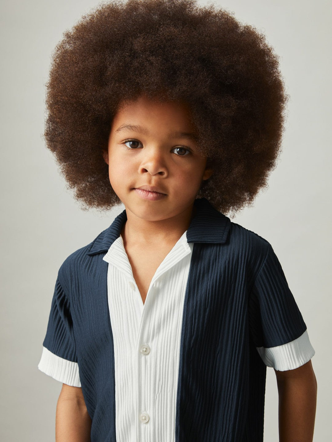 3-9 yrs Plissé Colour-Block Shirt in Navy/White Children & Baby | Reiss