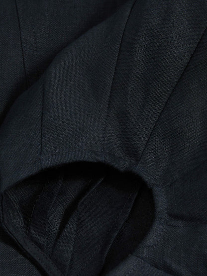 Linen Balloon-Sleeve Top in Navy Women | Reiss