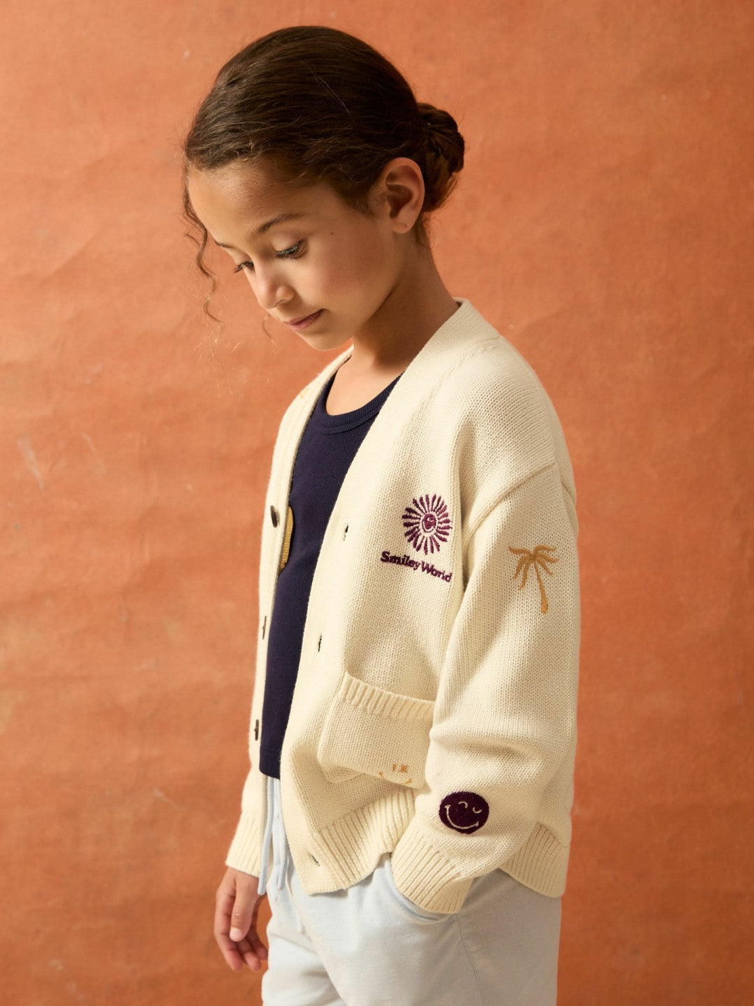 4-9 yrs SmileyWorld Embroidery Cardigan Unisex Fit in Off White Children & Baby | Reiss