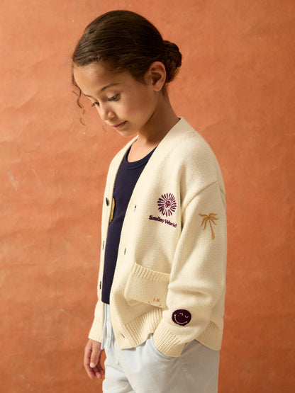 4-9 yrs SmileyWorld Embroidery Cardigan Unisex Fit in Off White Children & Baby | Reiss