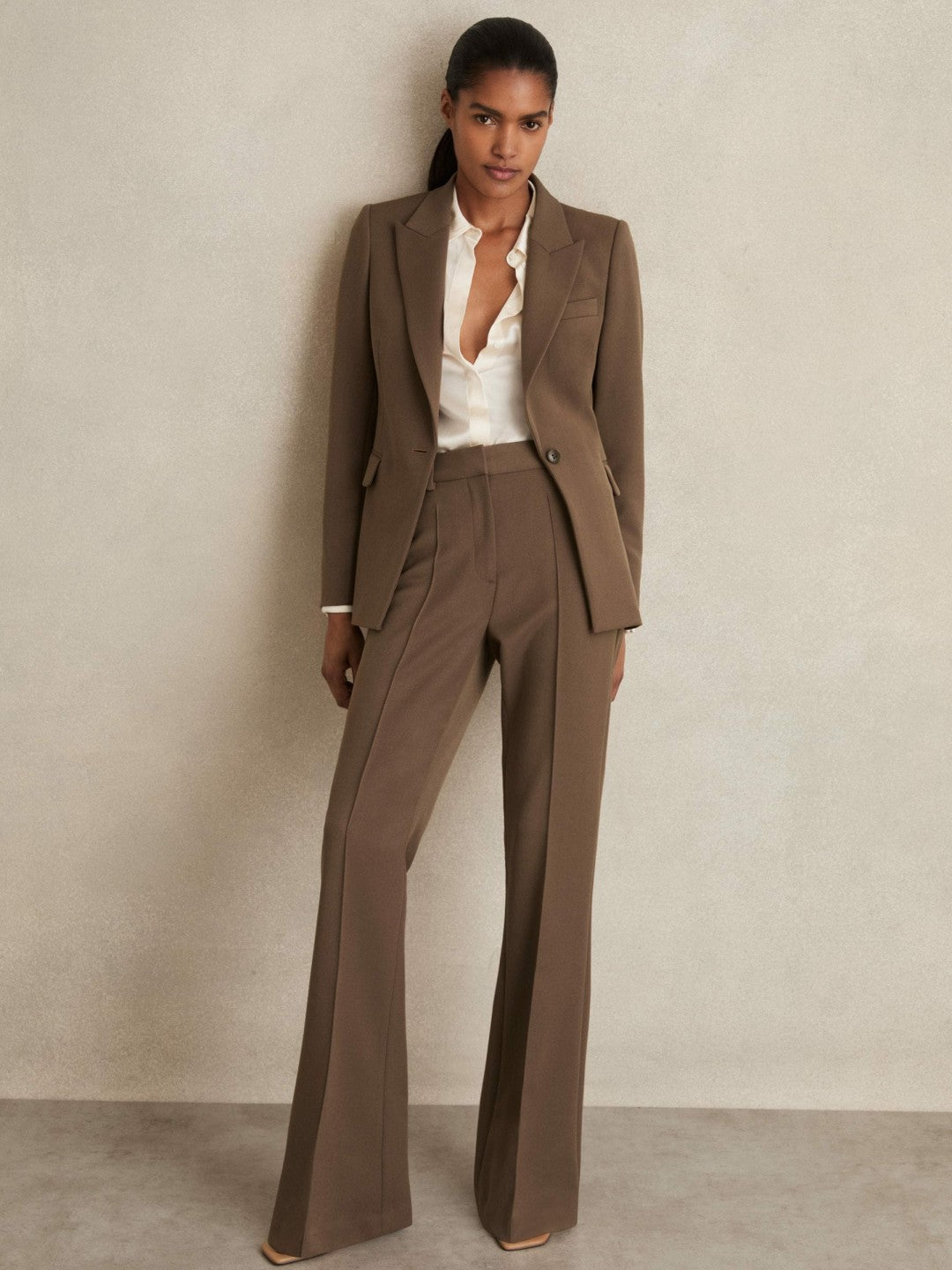 Petite Flared Suit Trousers in Mink Neutral Women | Reiss