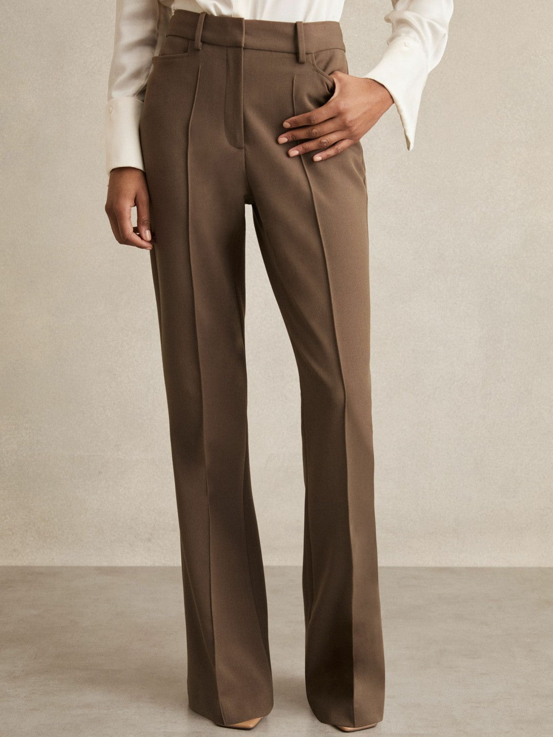 Petite Flared Suit Trousers in Mink Neutral Women | Reiss