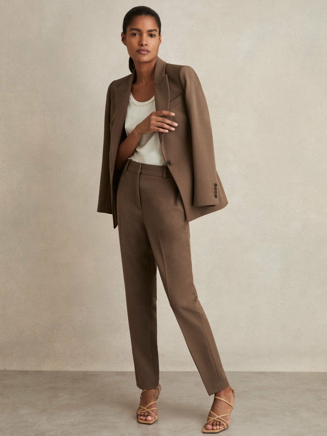 Tailored Single Breasted Suit Blazer in Mink Neutral Women | Reiss
