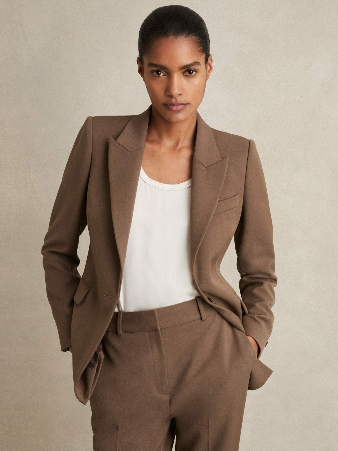 Tailored Single Breasted Suit Blazer in Mink Neutral Women | Reiss