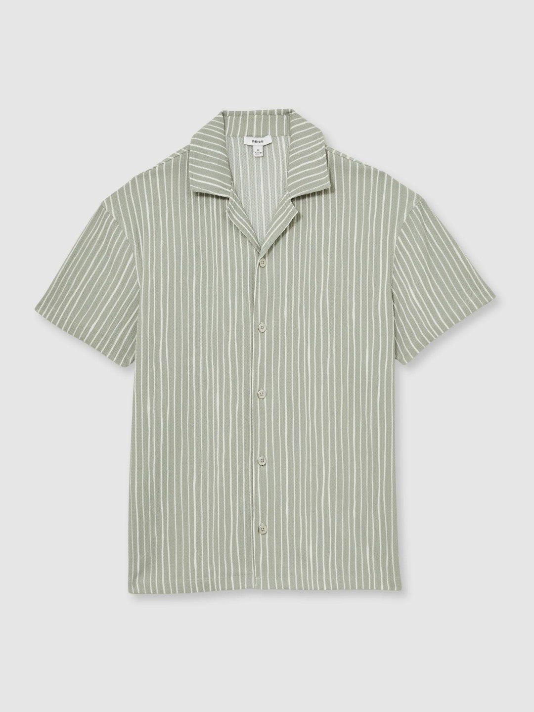 Textured Stripe Cuban Collar Shirt in Sage/White Men | Reiss