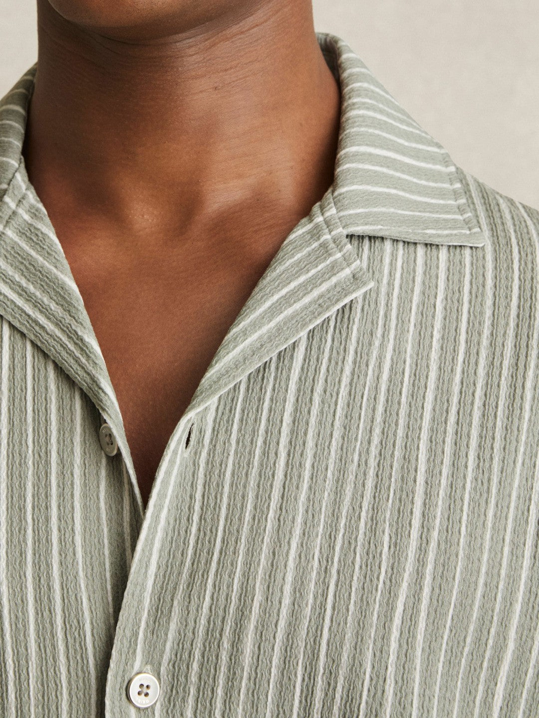 Textured Stripe Cuban Collar Shirt in Sage/White Men | Reiss