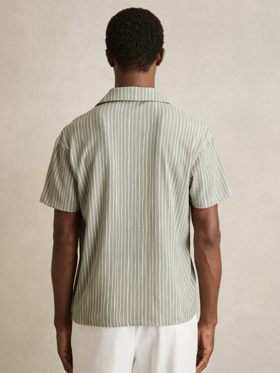 Textured Stripe Cuban Collar Shirt in Sage/White Men | Reiss