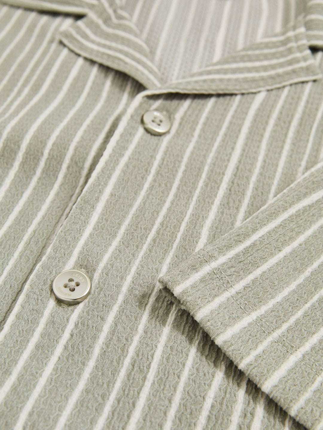 Textured Stripe Cuban Collar Shirt in Sage/White Men | Reiss