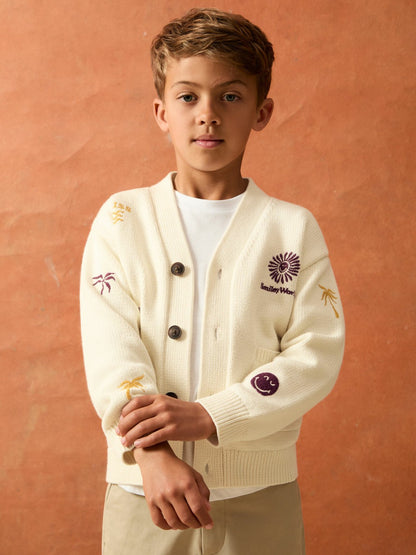 9-13 yrs SmileyWorld Embroidery Cardigan Unisex Fit in Off White Children & Baby | Reiss
