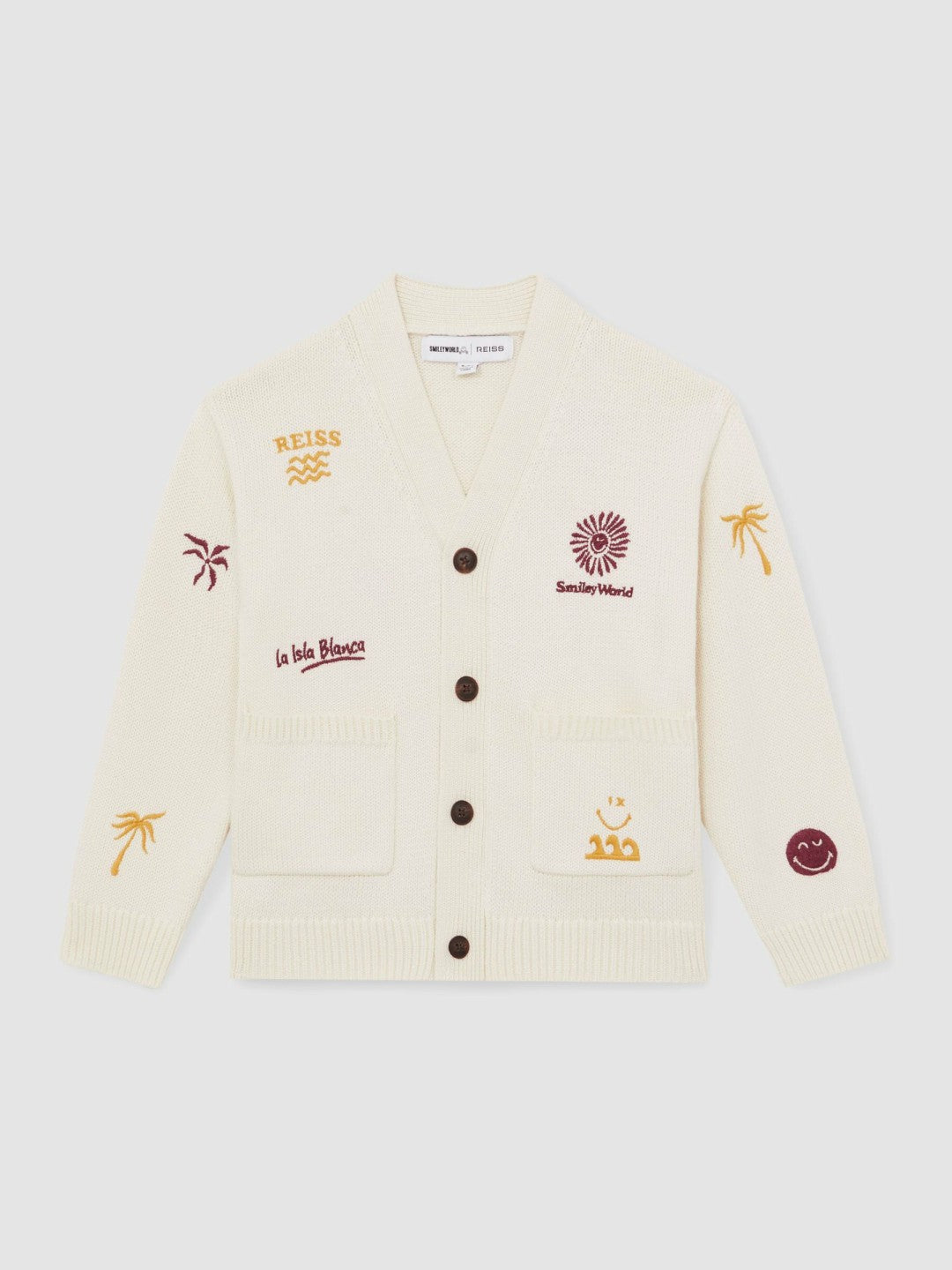 9-13 yrs SmileyWorld Embroidery Cardigan Unisex Fit in Off White Children & Baby | Reiss