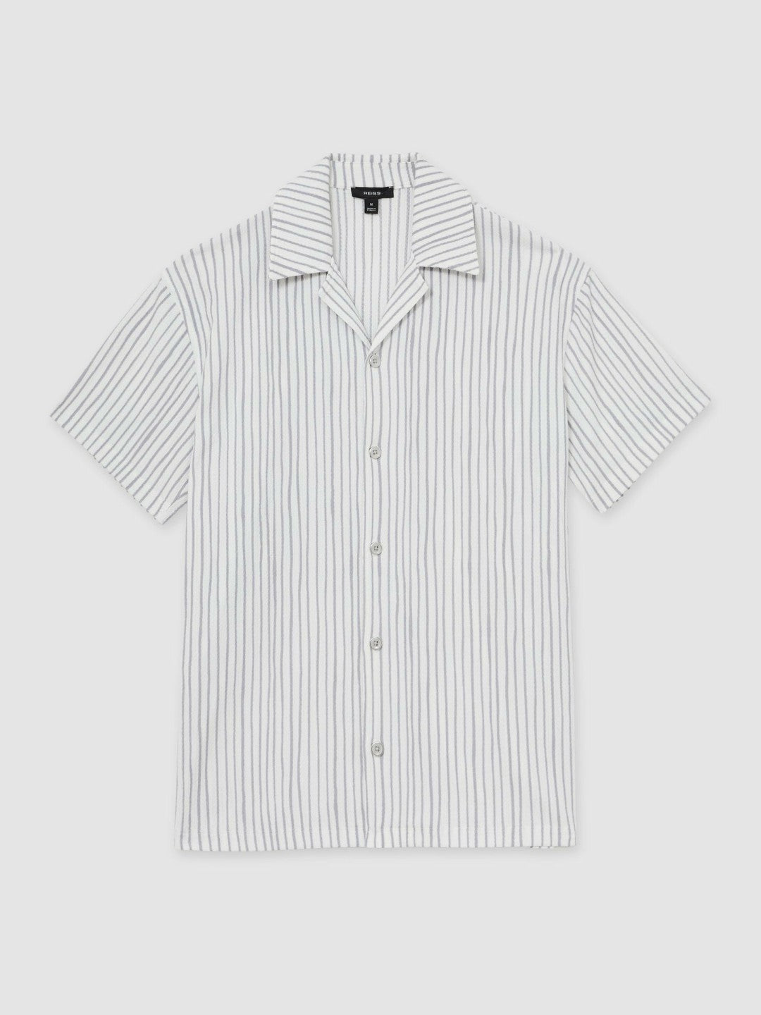 Textured Stripe Cuban Collar Shirt in White/Soft Blue Men | Reiss