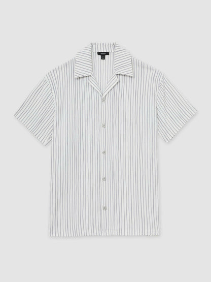 Textured Stripe Cuban Collar Shirt in White/Soft Blue Men | Reiss