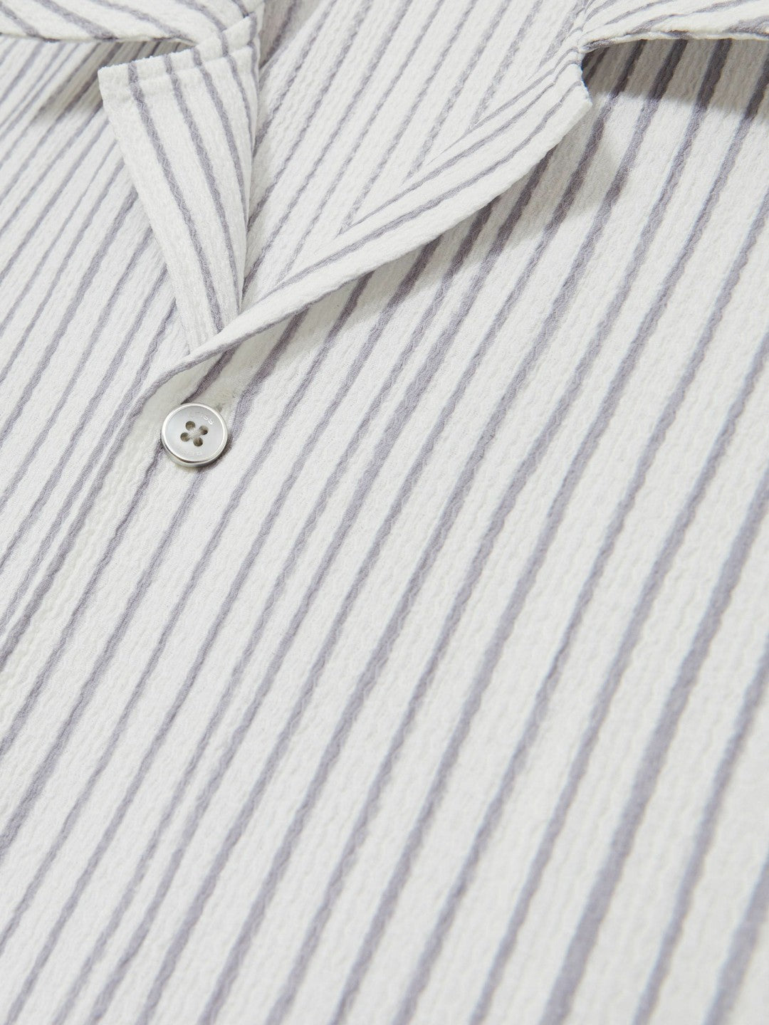 Textured Stripe Cuban Collar Shirt in White/Soft Blue Men | Reiss