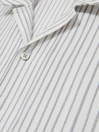 Textured Stripe Cuban Collar Shirt in White/Soft Blue Men | Reiss