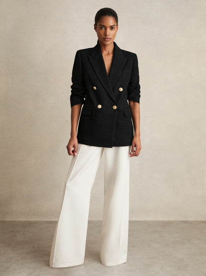 Oversized Double-Breasted Blazer Linen-Blend in Black Women | Reiss