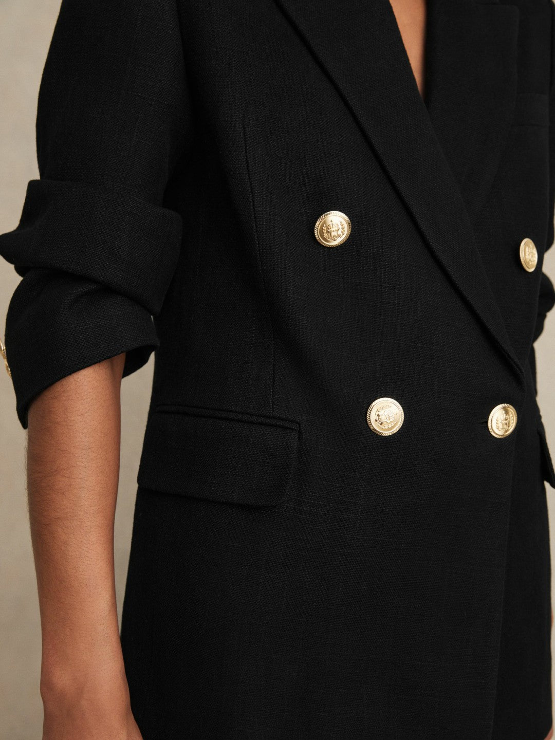 Oversized Double-Breasted Blazer Linen-Blend in Black Women | Reiss