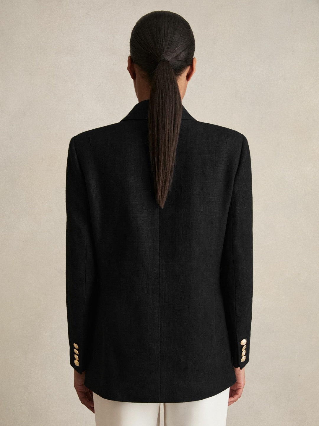 Oversized Double-Breasted Blazer Linen-Blend in Black Women | Reiss
