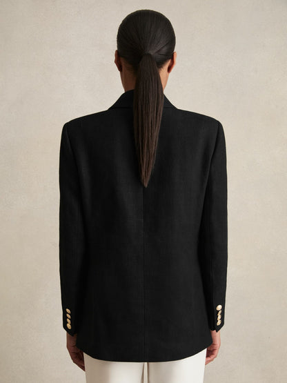 Oversized Double-Breasted Blazer Linen-Blend in Black Women | Reiss