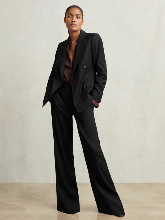 Wool-Blend Wide-Leg Suit Trousers in Black Women | Reiss