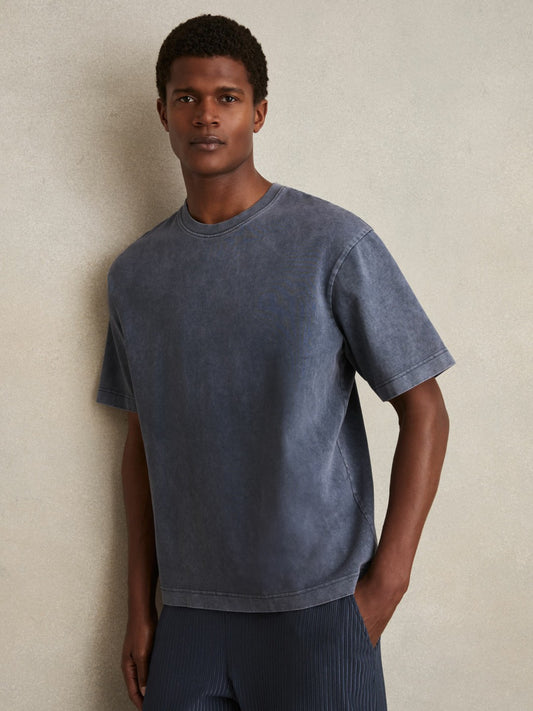 Cotton Garment-Dyed Oversize T-Shirt in Indigo Blue Men | Reiss