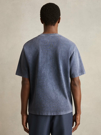 Cotton Garment-Dyed Oversize T-Shirt in Indigo Blue Men | Reiss