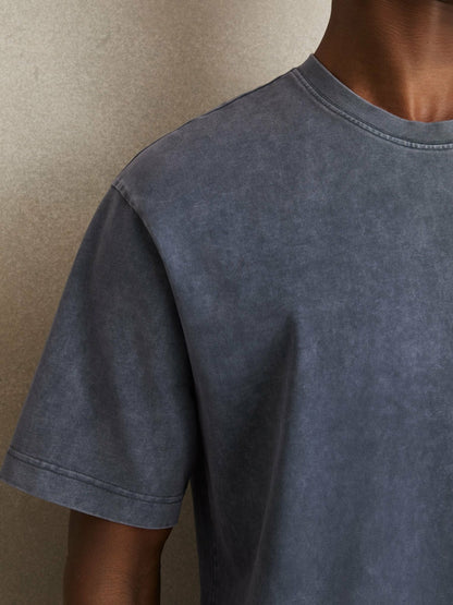 Cotton Garment-Dyed Oversize T-Shirt in Indigo Blue Men | Reiss