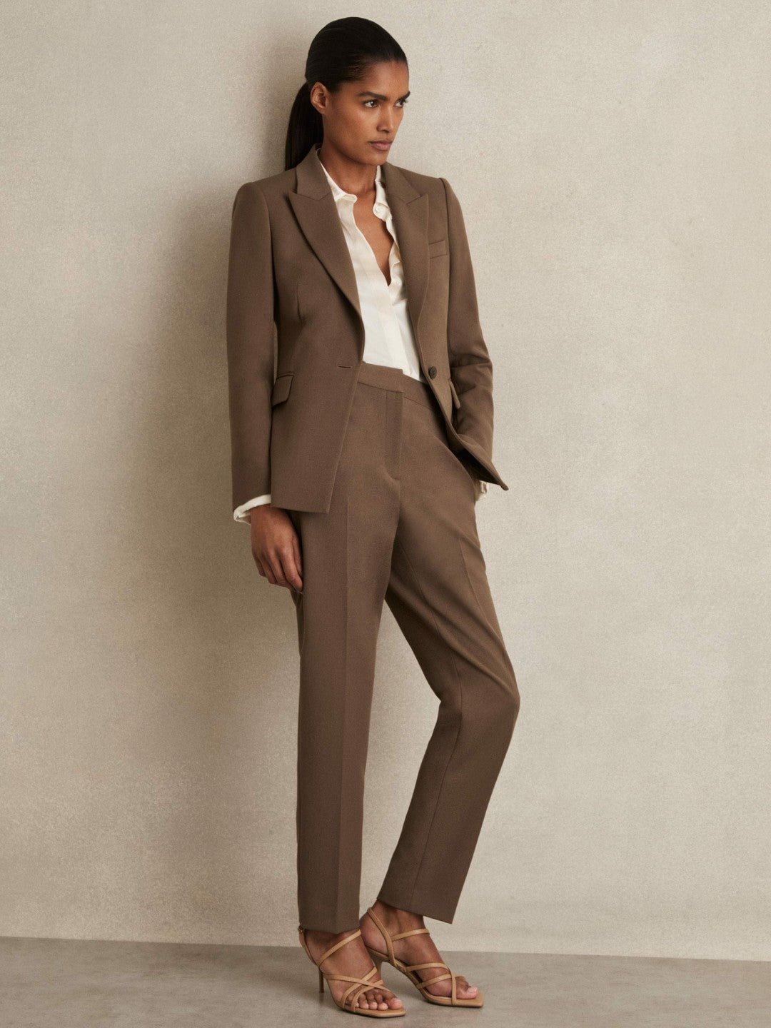 Slim Fit Suit Trousers in Mink Neutral Women | Reiss
