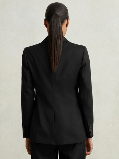 Wool Blend Double Breasted Suit Blazer in Black Women | Reiss