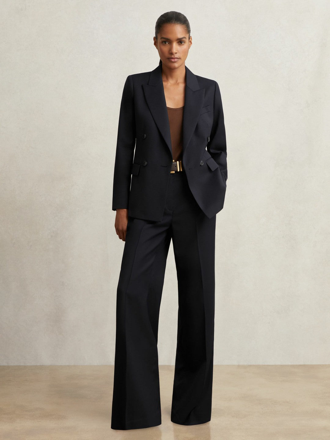 Petite Wool Blend Double Breasted Suit Blazer in Navy Women | Reiss