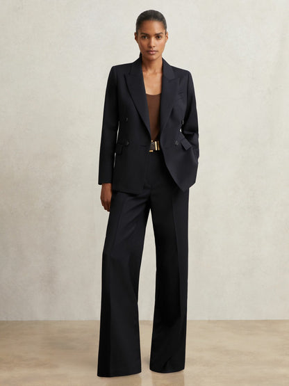 Petite Wool Blend Double Breasted Suit Blazer in Navy Women | Reiss