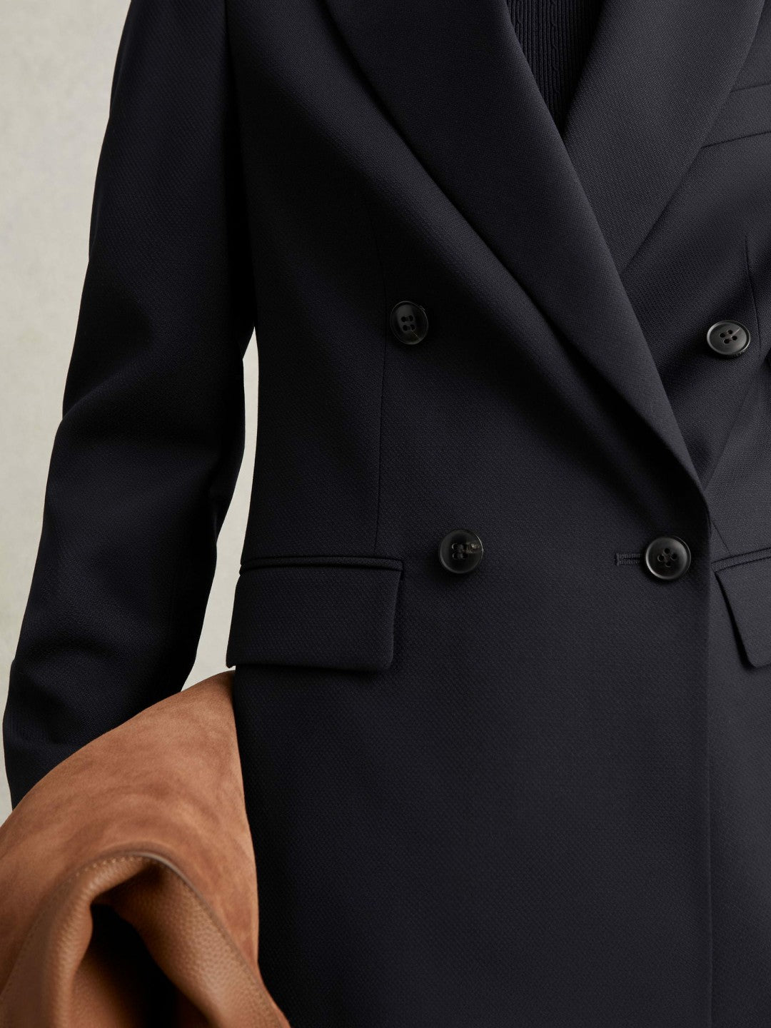 Petite Wool Blend Double Breasted Suit Blazer in Navy Women | Reiss